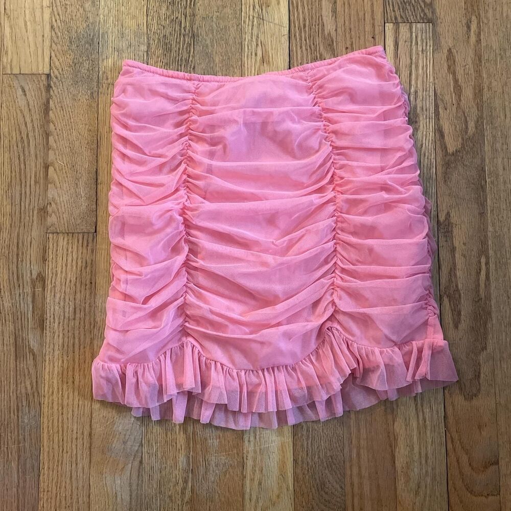 victoria’s secret pink ruched mesh mini skirt ruffle lingerie size small